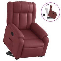 vidaXL Sillón reclinable elevable cuero artificial rojo tinto