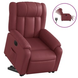 vidaXL Sillón elevable eléctrico cuero artificial rojo tinto