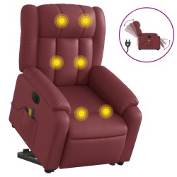 vidaXL Sillón de masaje elevable eléctrico cuero artificial rojo tinto