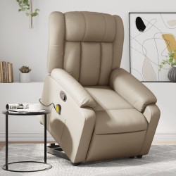 vidaXL Sillón reclinable masaje pie cuero artificial color capuchino