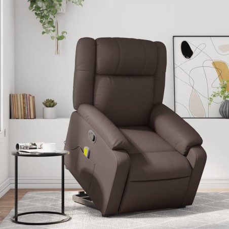 vidaXL Sillón reclinable de masaje de pie de cuero sintético marrón
