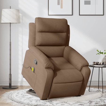 vidaXL Silla de masaje reclinable de pie de tela marrón