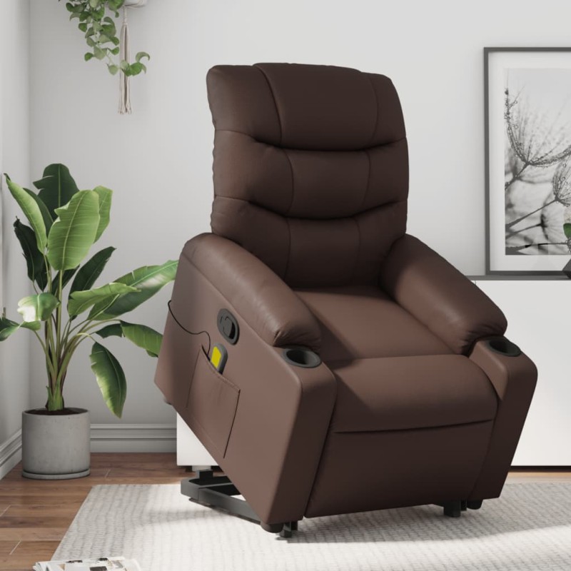 vidaXL Sillón reclinable de masaje de pie de cuero sintético marrón vidaXL Sillón reclinable de masaje de pie de cuero sintético marrón