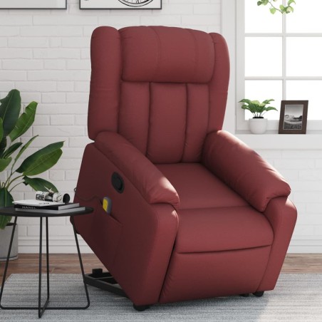 vidaXL Sillón reclinable de masaje de pie cuero artificial rojo tinto