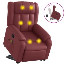 vidaXL Sillón reclinable de masaje de pie cuero artificial rojo tinto