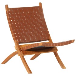 vidaXL Silla de relax plegable cuero auténtico marrón