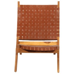 vidaXL Silla de relax plegable cuero auténtico marrón