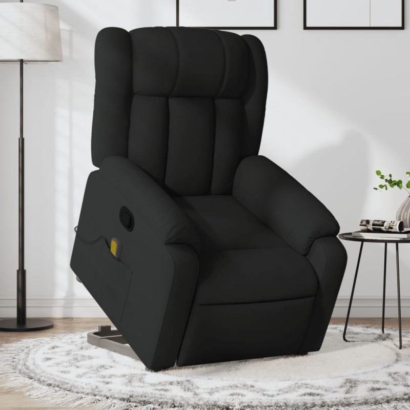 vidaXL Sillón reclinable de masaje elevable tela negro vidaXL Sillón reclinable de masaje elevable tela negro