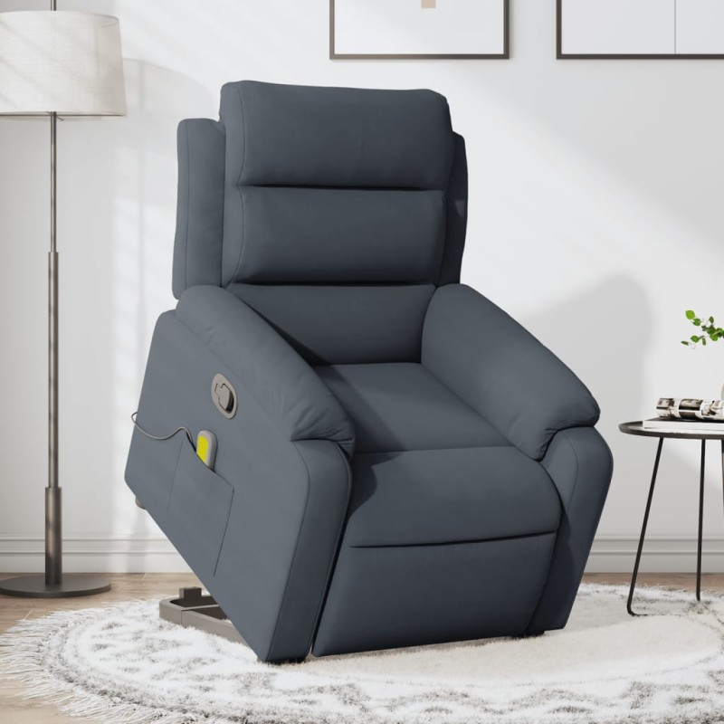 vidaXL Sillón reclinable de masaje elevable terciopelo gris oscuro vidaXL Sillón reclinable de masaje elevable terciopelo gris oscuro