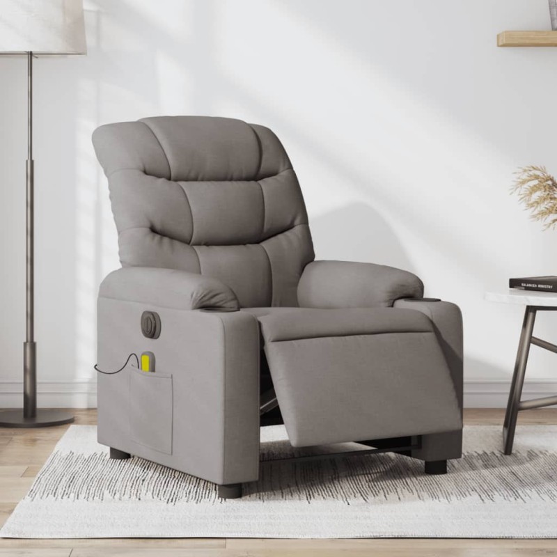 vidaXL Sillón reclinable de masaje eléctrico tela gris taupe vidaXL Sillón reclinable de masaje eléctrico tela gris taupe
