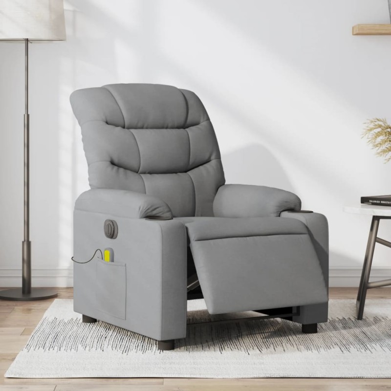 vidaXL Sillón reclinable de masaje eléctrico tela gris claro vidaXL Sillón reclinable de masaje eléctrico tela gris claro
