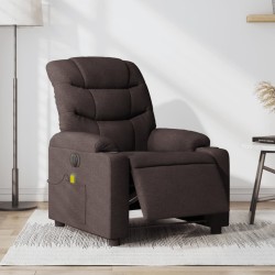 vidaXL Sillón reclinable de masaje eléctrico tela marrón oscuro