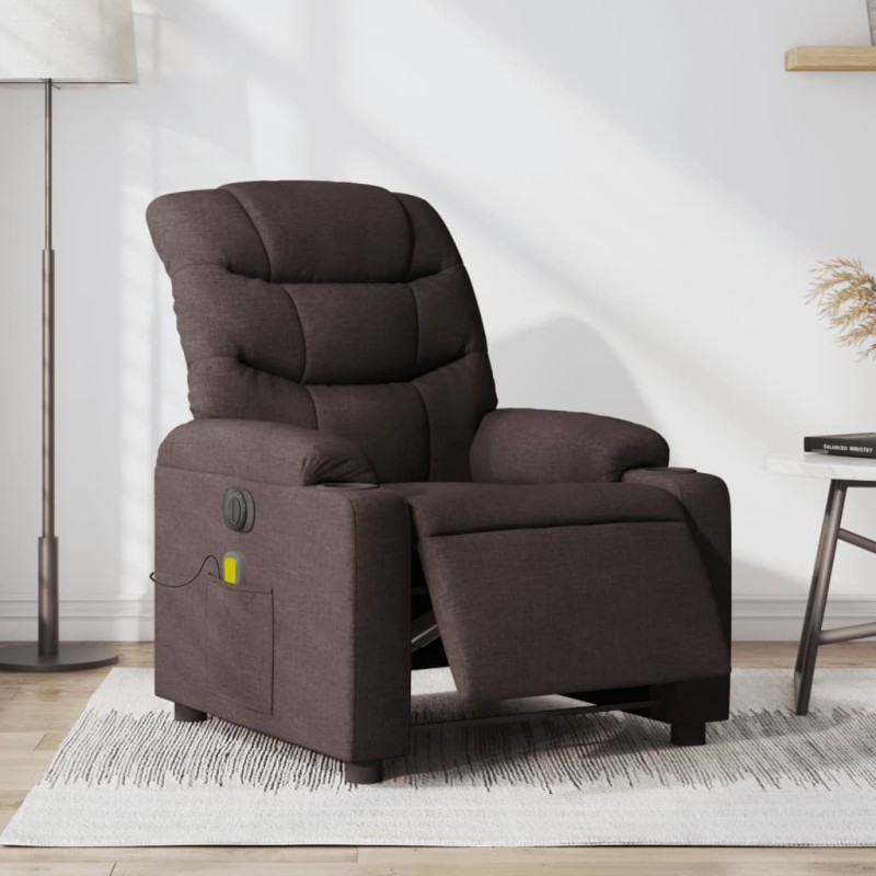 vidaXL Sillón reclinable de masaje eléctrico tela marrón oscuro vidaXL Sillón reclinable de masaje eléctrico tela marrón oscuro