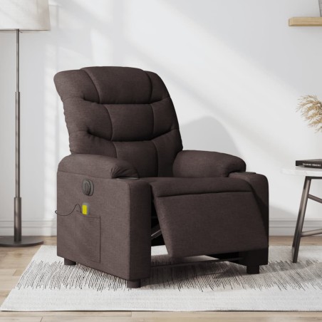 vidaXL Sillón reclinable de masaje eléctrico tela marrón oscuro