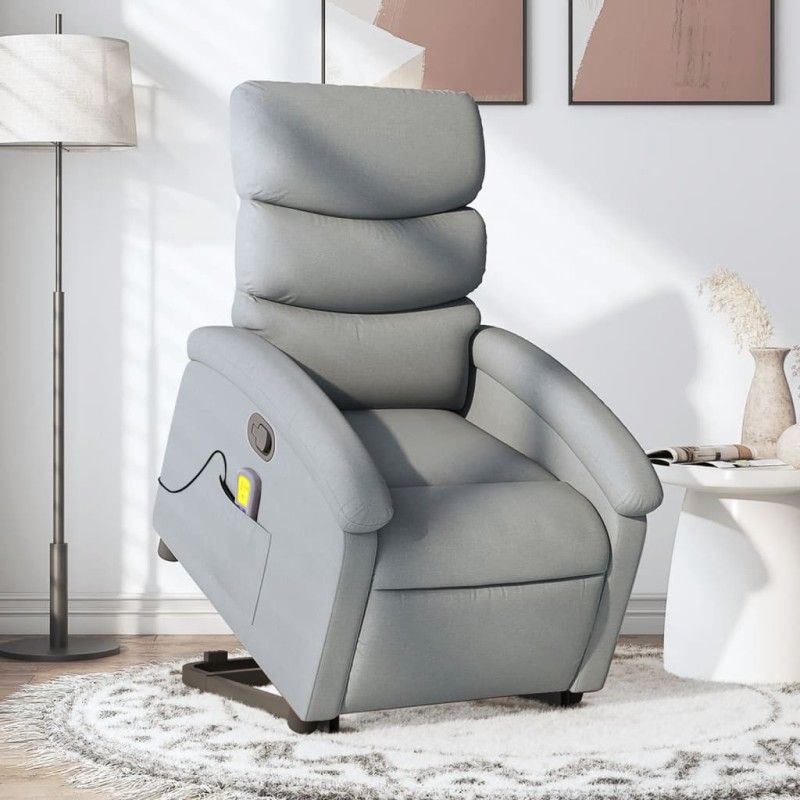vidaXL Sillón de masaje reclinable de pie de tela gris claro vidaXL Sillón de masaje reclinable de pie de tela gris claro