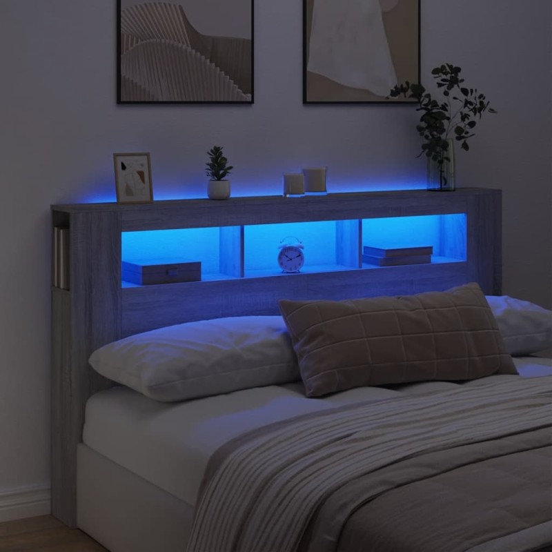 vidaXL Cabecero LED madera ingeniería gris Sonoma 180x18,5x103,5 cm vidaXL Cabecero LED madera ingeniería gris Sonoma 180x18,5x103,5 cm
