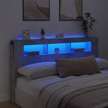 vidaXL Cabecero LED madera ingeniería gris hormigón 180x18,5x103,5 cm