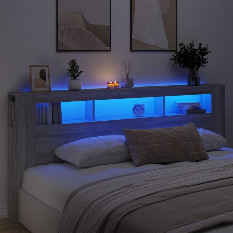 vidaXL Cabecero LED madera ingeniería gris Sonoma 220x18,5x103,5 cm vidaXL Cabecero LED madera ingeniería gris Sonoma 220x18,5x103,5 cm