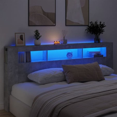 vidaXL Cabecero LED madera ingeniería gris hormigón 220x18,5x103,5 cm
