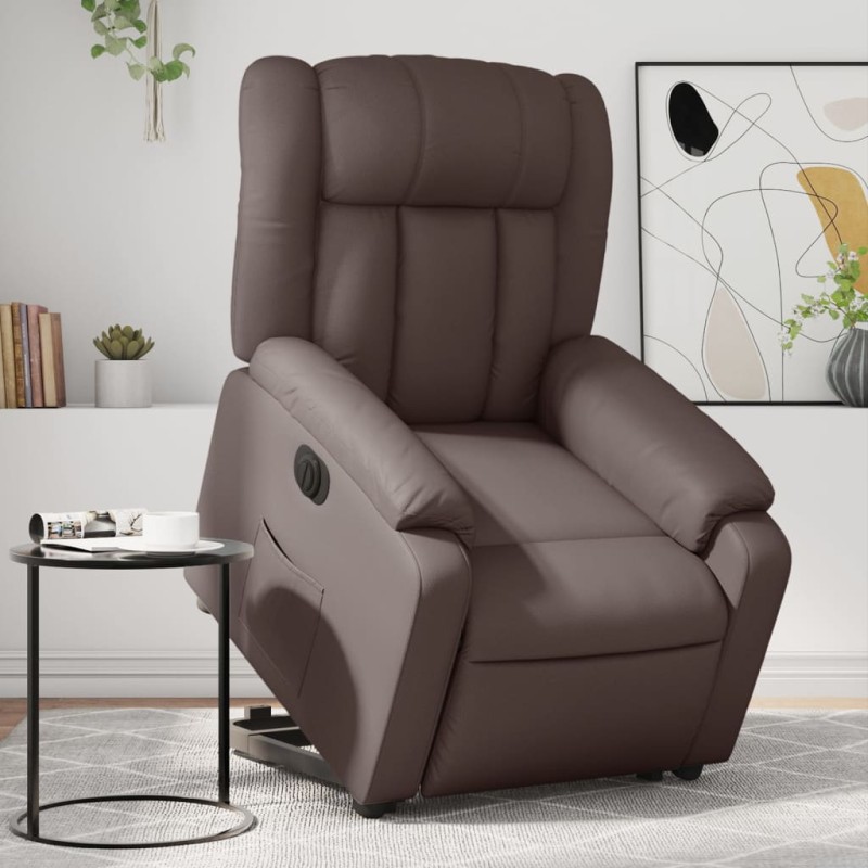 vidaXL Sillón reclinable elevable eléctrico de cuero sintético marrón vidaXL Sillón reclinable elevable eléctrico de cuero sintético marrón