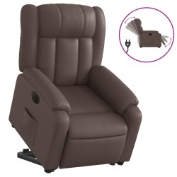 vidaXL Sillón reclinable elevable eléctrico de cuero sintético marrón