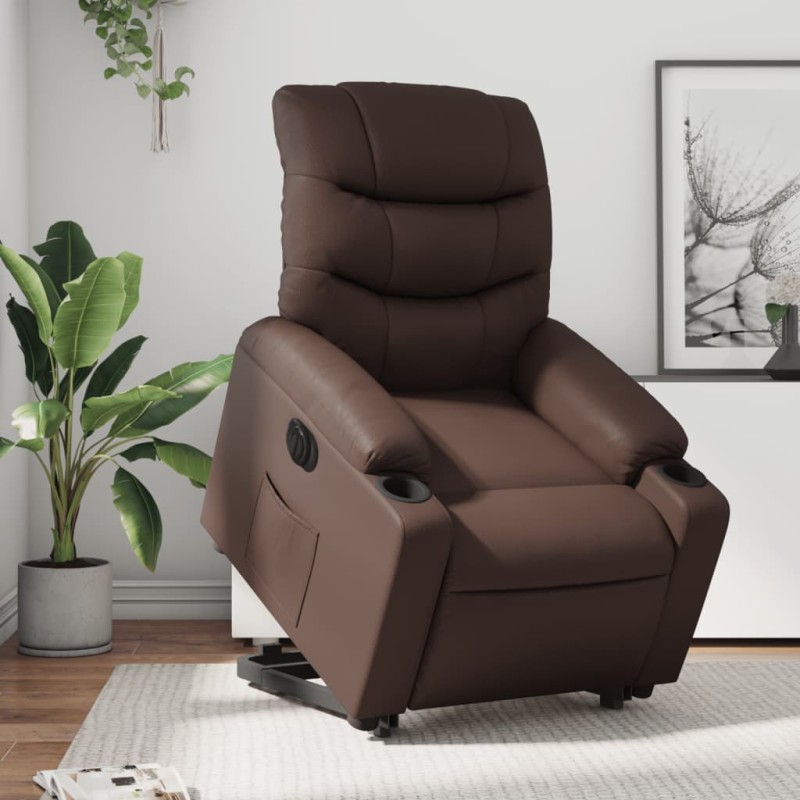 vidaXL Sillón reclinable elevable eléctrico de cuero sintético marrón vidaXL Sillón reclinable elevable eléctrico de cuero sintético marrón