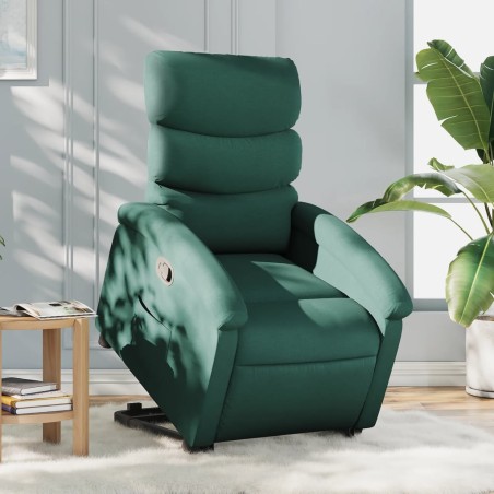 vidaXL Sillón reclinable elevable tela verde oscuro