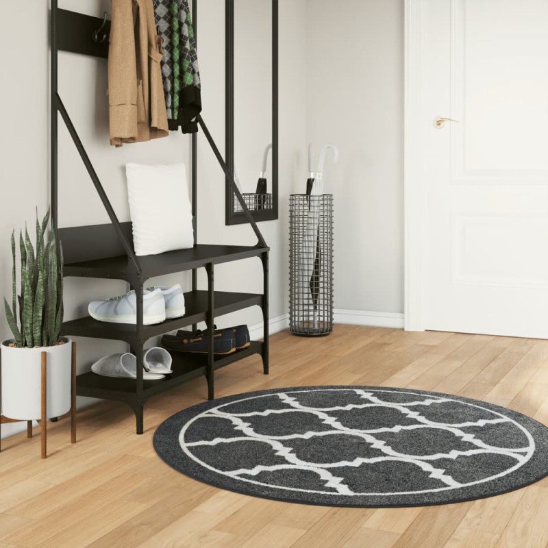 vidaXL Alfombra lavable antideslizante negro y blanco Ø 120 cm vidaXL Alfombra lavable antideslizante negro y blanco Ø 120 cm
