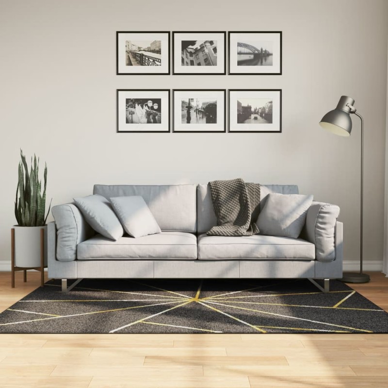 vidaXL Alfombra lavable antideslizante negro y dorado 120x180 cm vidaXL Alfombra lavable antideslizante negro y dorado 120x180 cm