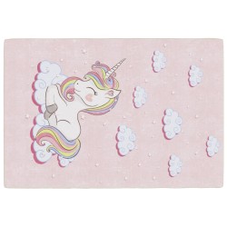 vidaXL Alfombra niños lavable antideslizante unicornio rosa 160x230 cm