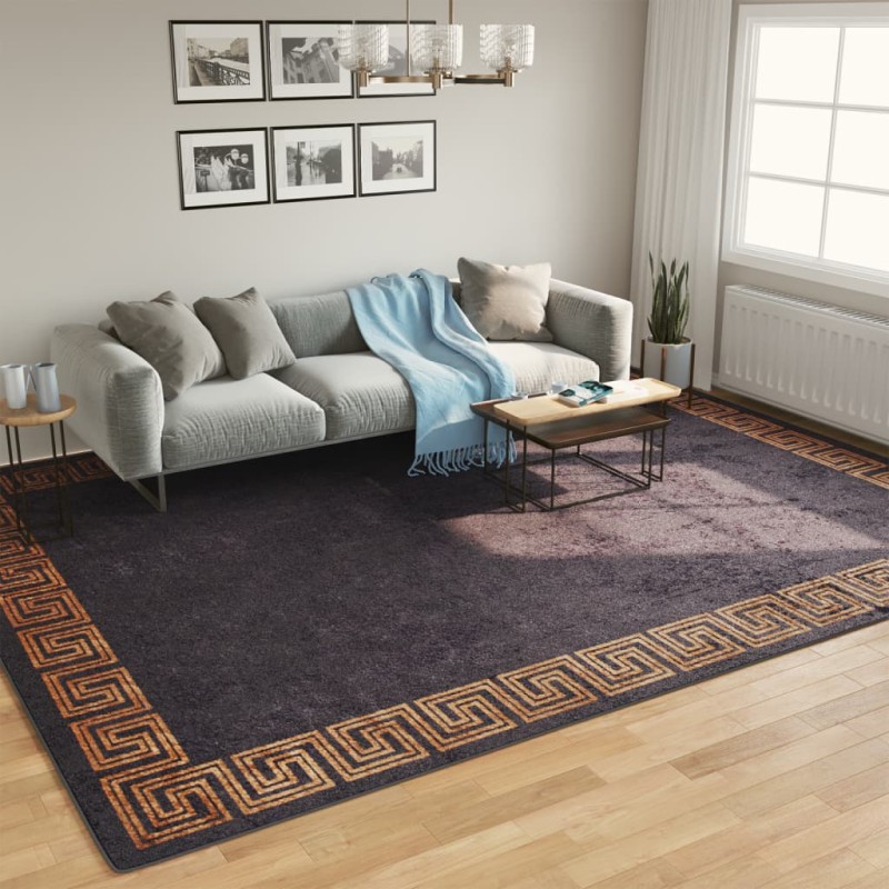 vidaXL Alfombra lavable antideslizante negro y dorado 400x300 cm vidaXL Alfombra lavable antideslizante negro y dorado 400x300 cm