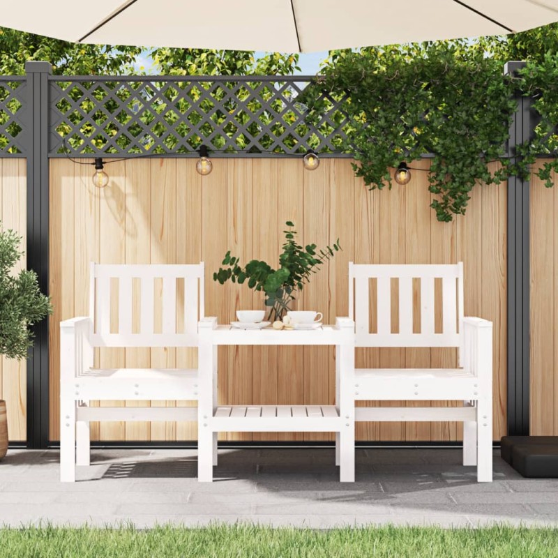 vidaXL Banco de jardín con mesa 2 plazas madera maciza de pino blanco vidaXL Banco de jardín con mesa 2 plazas madera maciza de pino blanco