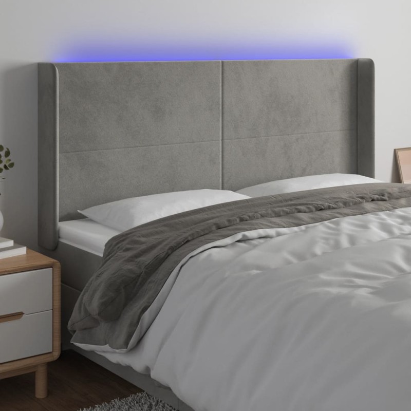 vidaXL Cabecero con LED de terciopelo gris claro 203x16x118/128 cm vidaXL Cabecero con LED de terciopelo gris claro 203x16x118/128 cm