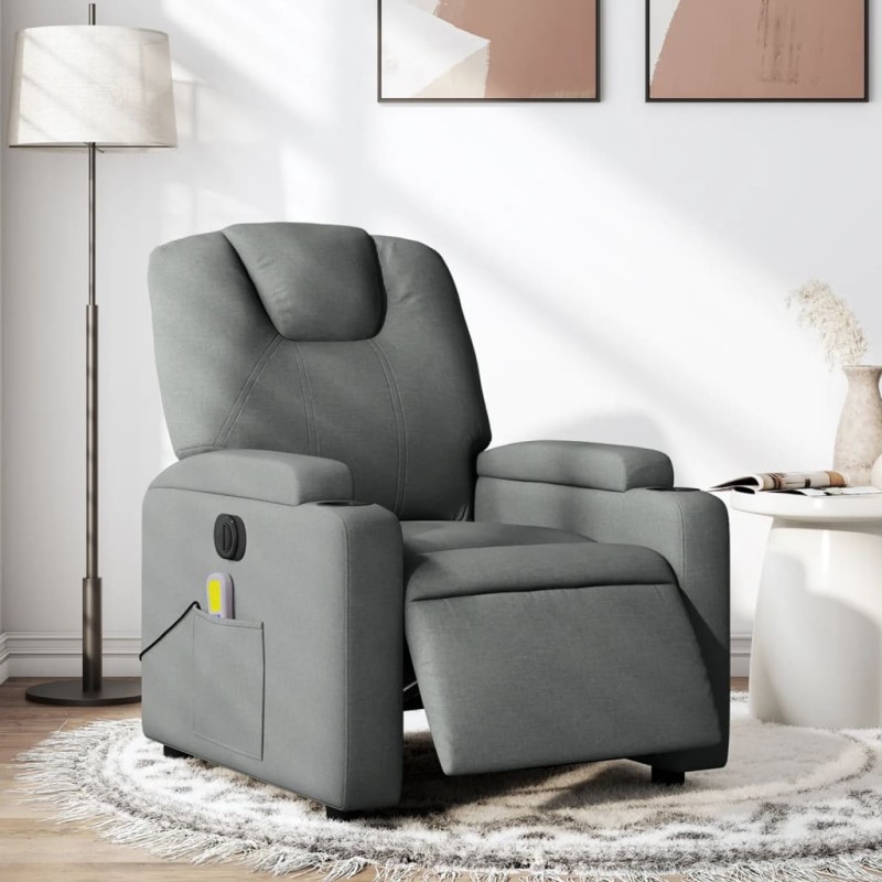 vidaXL Sillón reclinable de masaje eléctrico tela gris oscuro vidaXL Sillón reclinable de masaje eléctrico tela gris oscuro