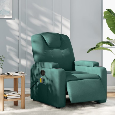 vidaXL Sillón reclinable de masaje eléctrico tela verde oscuro