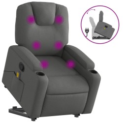 vidaXL Silla de masaje reclinable de pie de tela gris oscuro