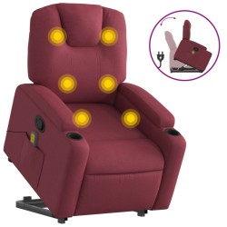 vidaXL Sillón reclinable de masaje elevable tela rojo tinto