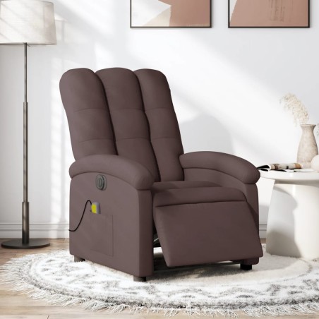 vidaXL Sillón reclinable de masaje eléctrico tela marrón oscuro