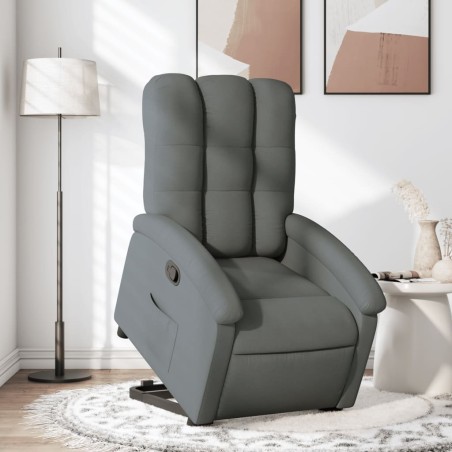 vidaXL Sillón reclinable elevable de tela gris oscuro