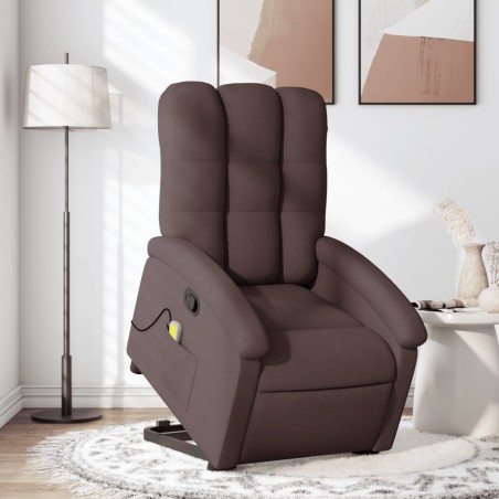 vidaXL Silla de masaje reclinable de pie de tela marrón oscuro