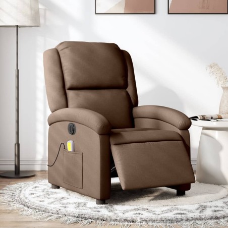 vidaXL Sillón reclinable de masaje eléctrico tela marrón