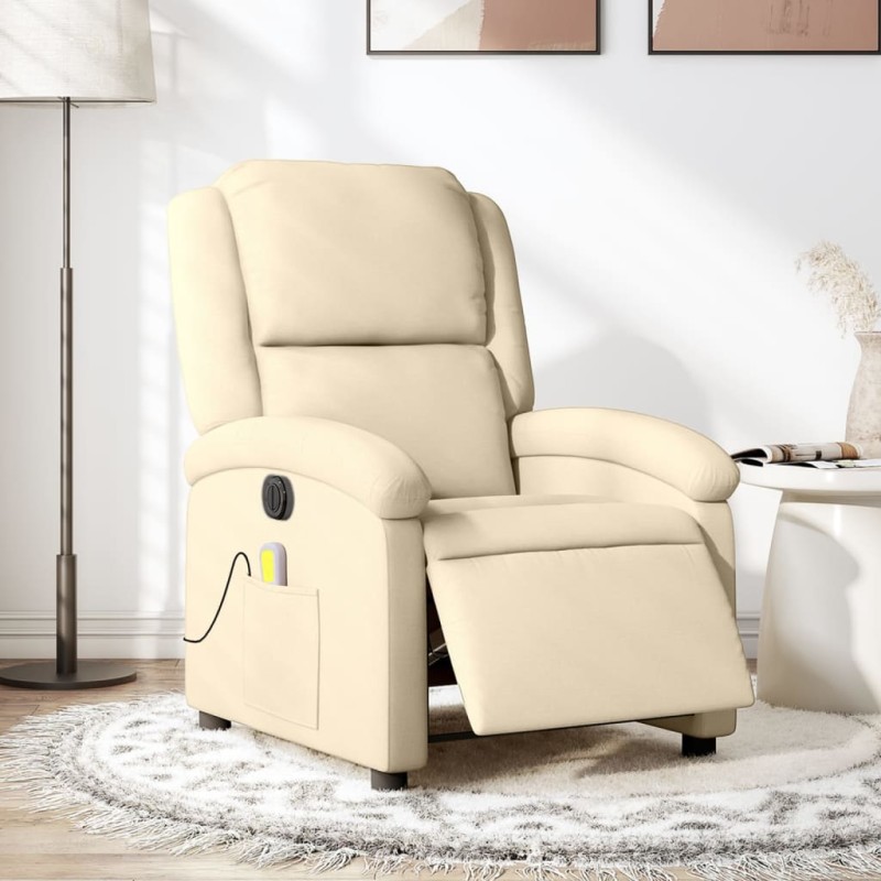 vidaXL Sillón reclinable de masaje eléctrico tela color crema vidaXL Sillón reclinable de masaje eléctrico tela color crema