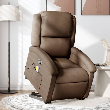 vidaXL Silla de masaje reclinable de pie de tela marrón
