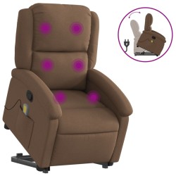 vidaXL Silla de masaje reclinable de pie de tela marrón