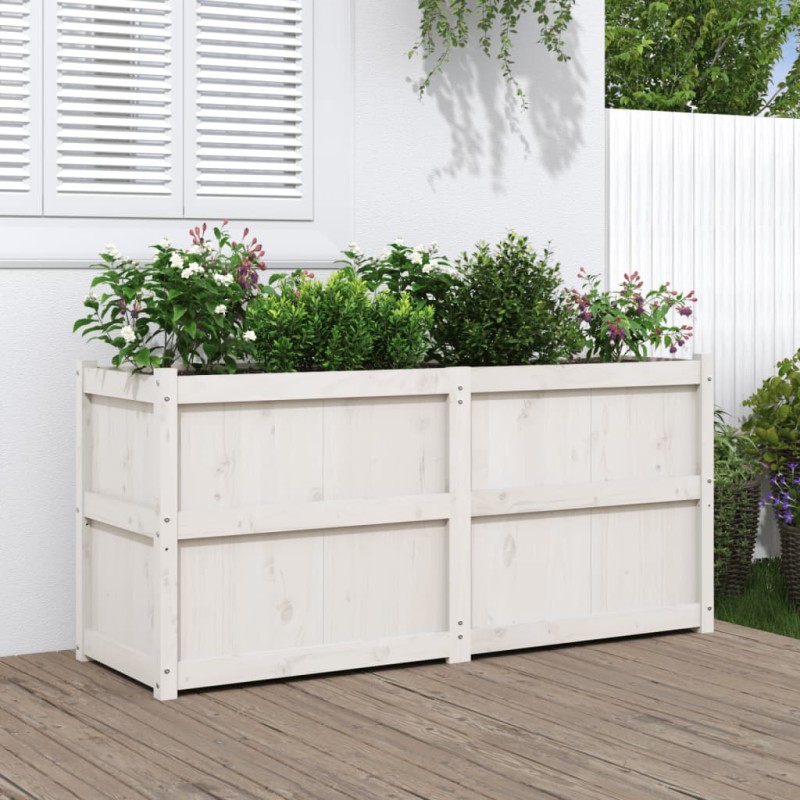 vidaXL Jardinera de madera maciza de pino blanca 150x50x70 cm