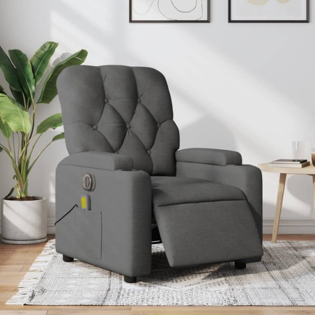 vidaXL Sillón reclinable de masaje eléctrico tela gris oscuro