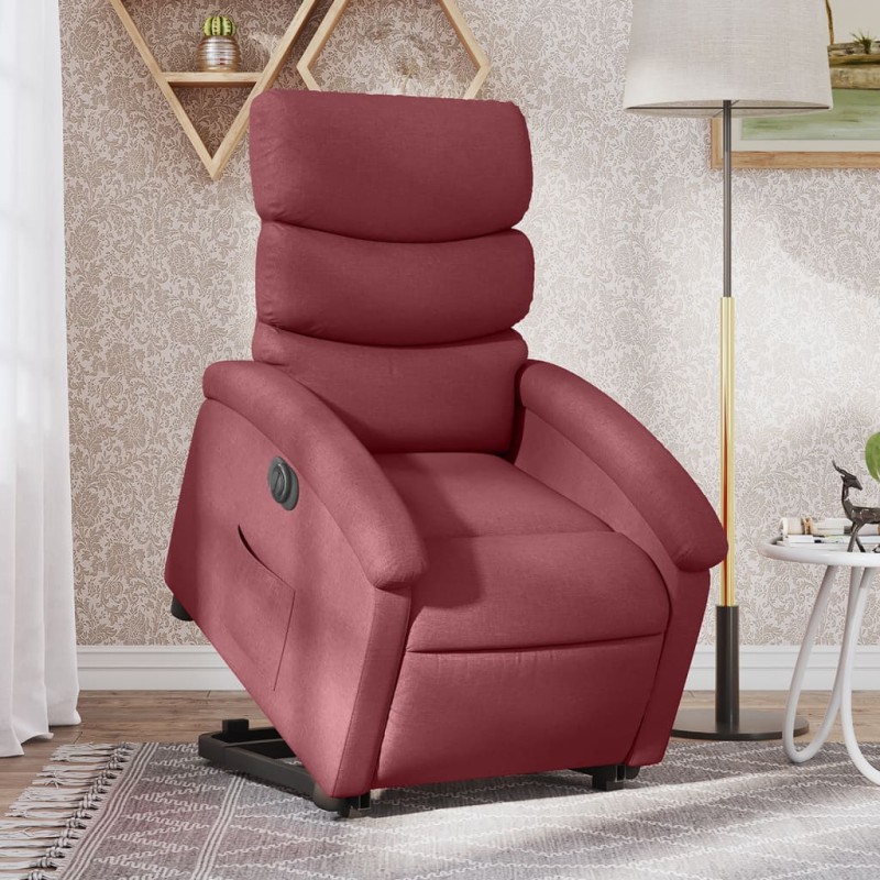 vidaXL Sillón eléctrico reclinable elevable de tela rojo tinto