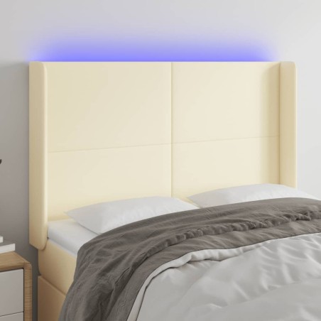 vidaXL Cabecero con LED cuero sintético color crema 147x16x118/128 cm 