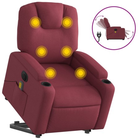 vidaXL Sillón de masaje elevable eléctrico tela rojo tinto
