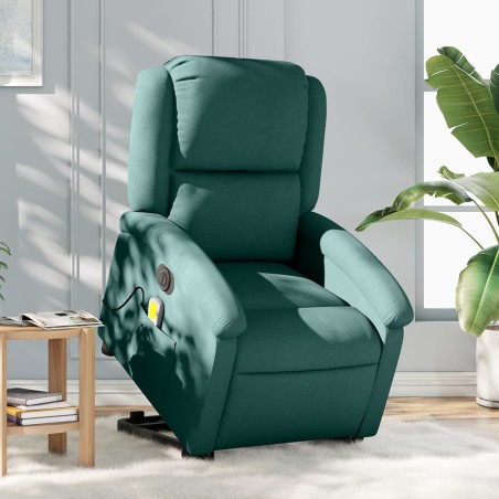 vidaXL Sillón masaje eléctrico reclinable elevable tela verde oscuro
